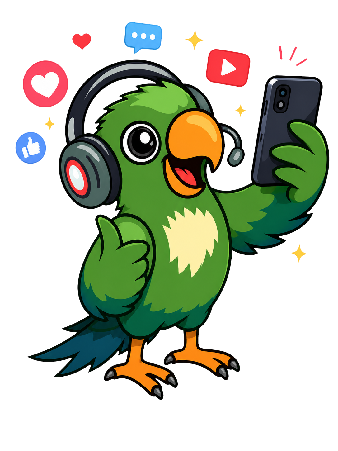 KM2 mascot parrot taking a selfie